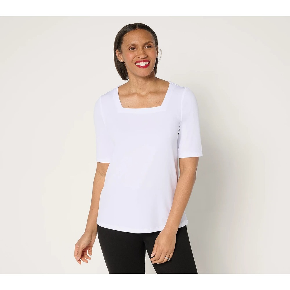 Susan Graver Modern Essentials Liquid Knit Square Neck Top whiter Size 3X   #31-